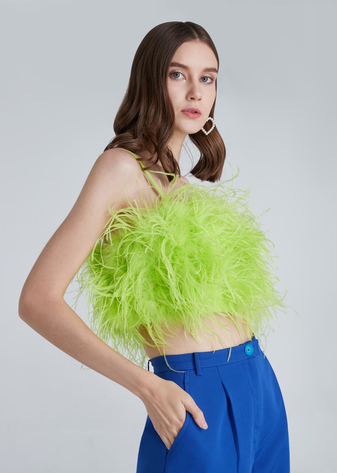 Gina neon green boas feathers top for women - 女装上衣 - 羽绒 绿色