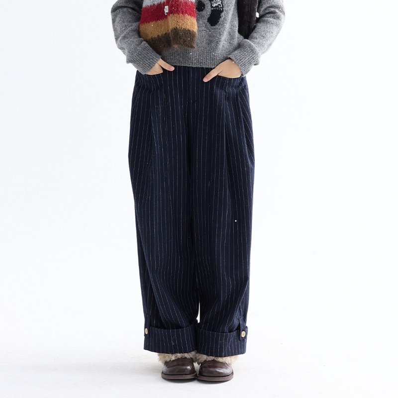羊毛条纹直筒裤|裤子|冬款|Sora-2003 - 女装长裤 - 羊毛 