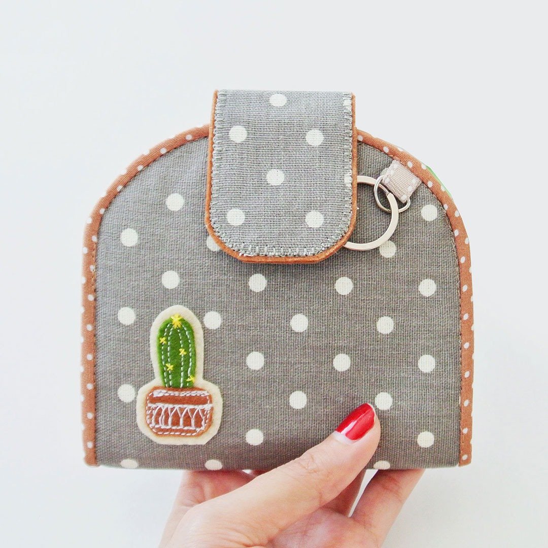 Card Holder Wallet, Keychain Wallet, Change Purse - Cactus C - 皮夹/钱包 - 棉．麻 灰色