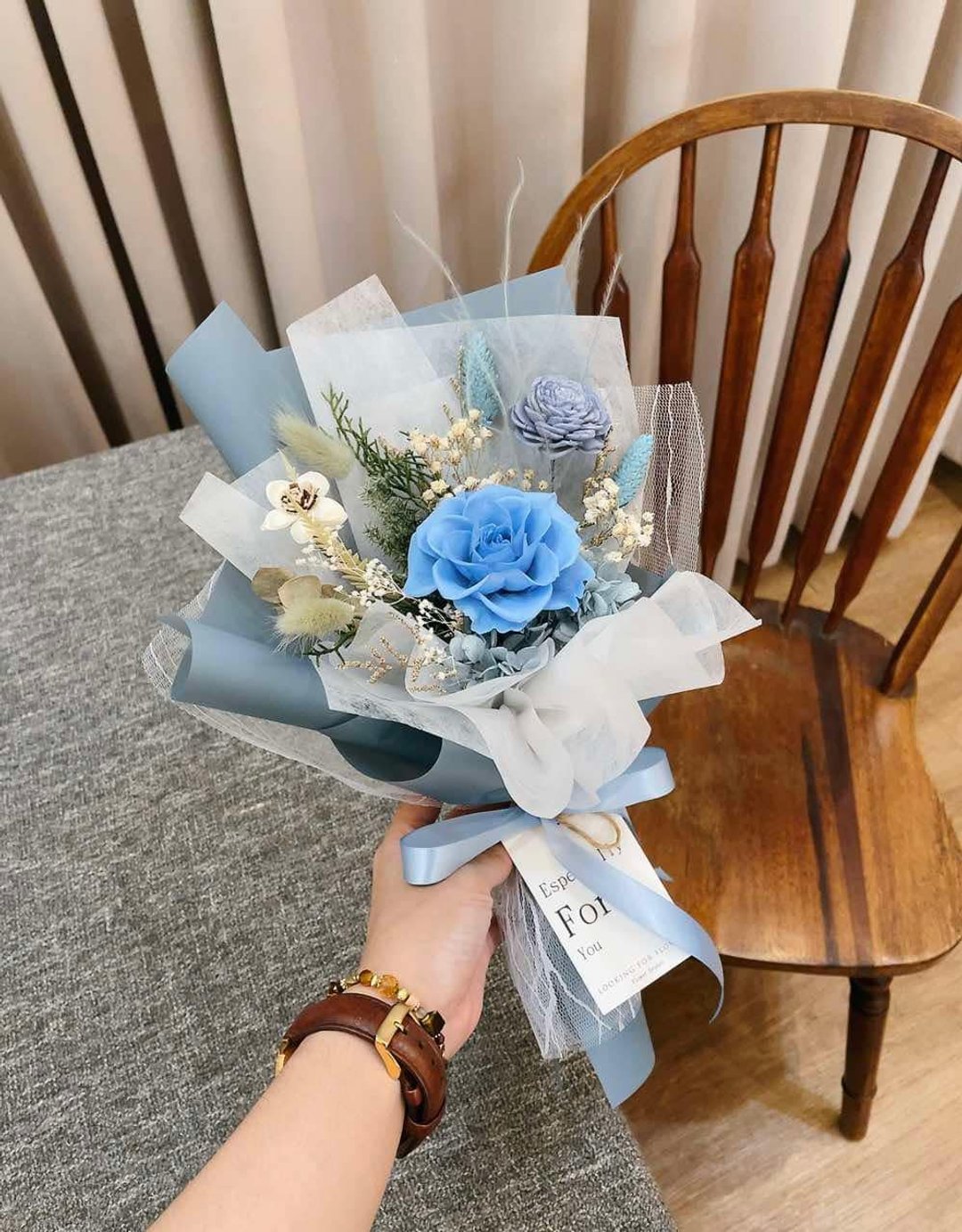 永生玫瑰【海水的味道】干燥花束 玫瑰花束 生日花束 情人节花束 - 干燥花/捧花 - 植物．花 蓝色