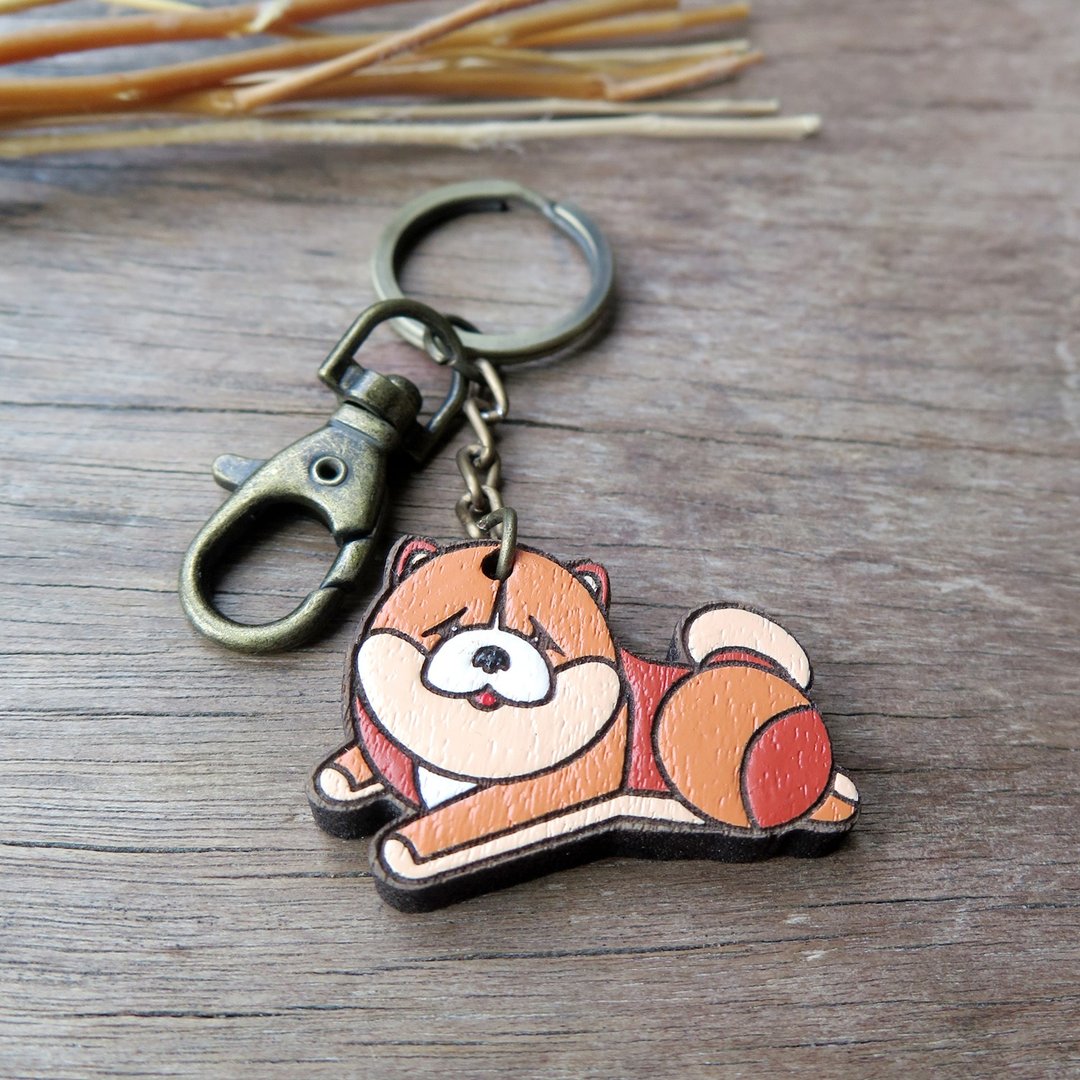 Wooden keyring chow chow - 钥匙链/钥匙包 - 木头 橘色