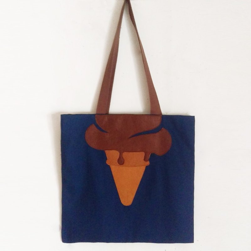 朱古力味, 软雪糕造型帆布袋, 全人手制Tote Bag - 手提包/手提袋 - 棉．麻 咖啡色