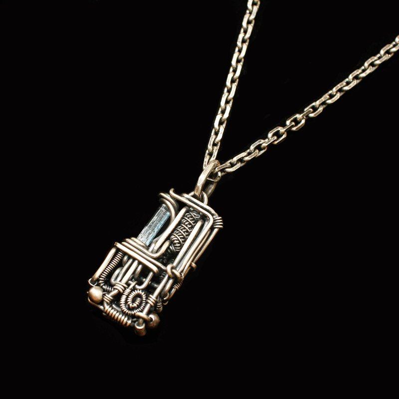 【水晶系列】高品质越南海蓝宝原矿 925纯银蒸气庞克吊坠 _ - 项链 - 宝石 多色