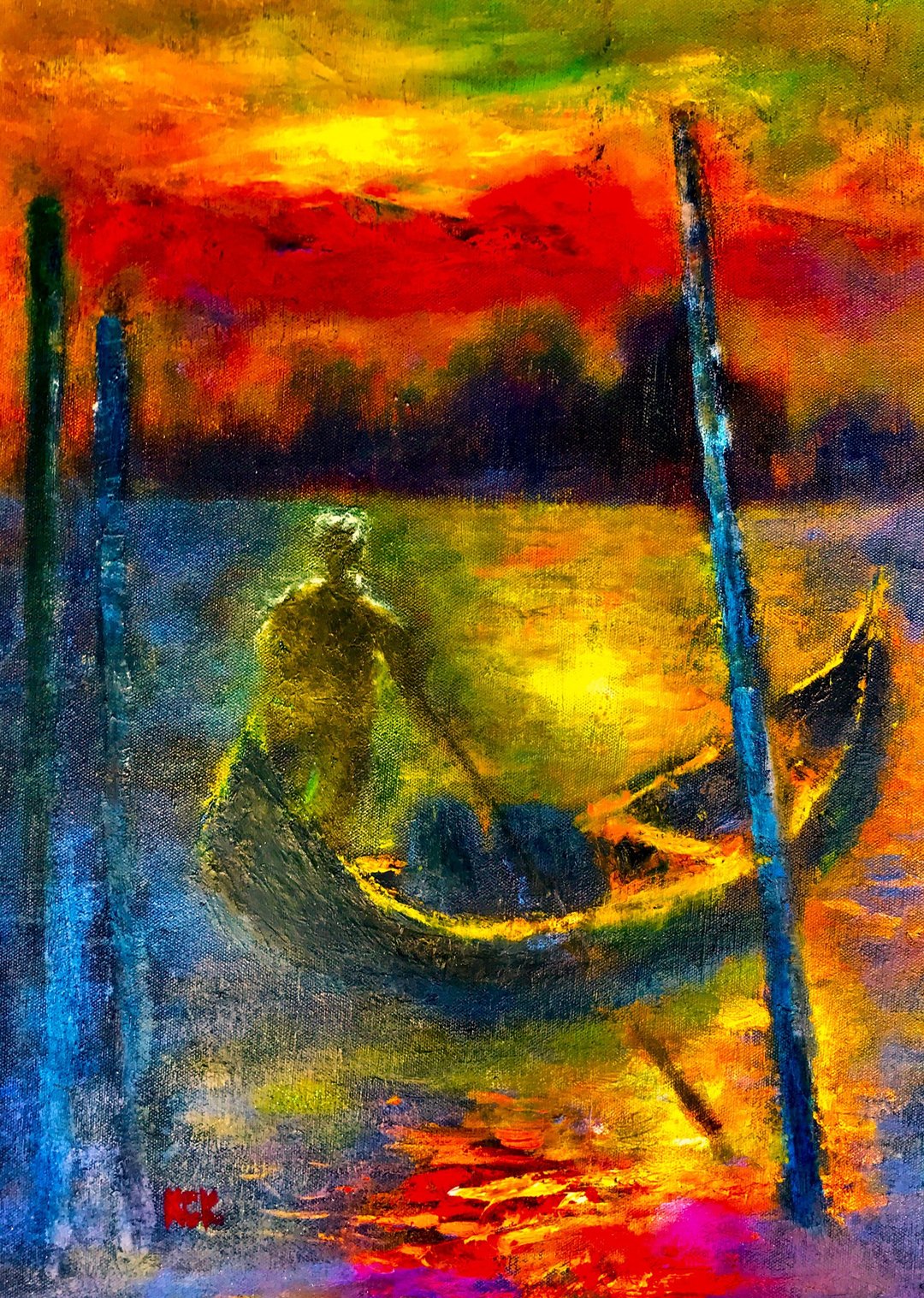 手工油画创作 晚霞 包邮含框  挂画壁画 装饰画 疗愈画 背景墙画 - 海报/装饰画/版画 - 棉 多色
