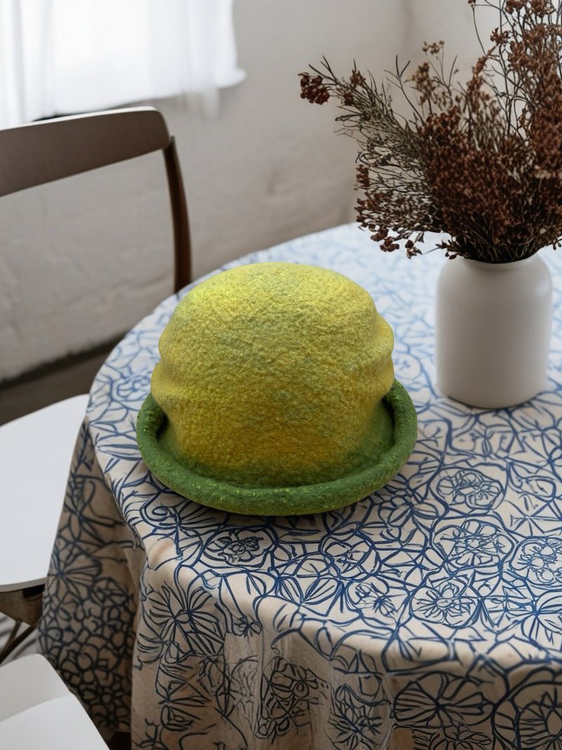 丝光美丽诺羊毛特殊造型帽 - 晨光柠檬 - 帽子 - 羊毛 黄色
