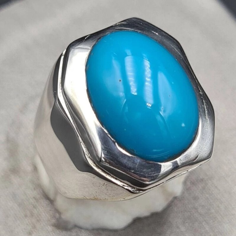 天然费罗萨戒指 纯净绿松石戒指 超洁净绿松石戒指 希阿戒指 - 戒指 - 宝石 蓝色