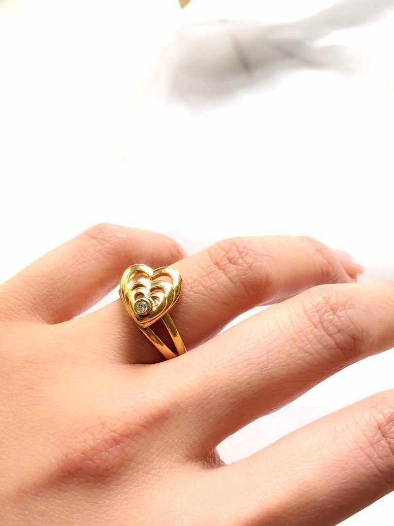 Vintage Trio Stacked Heart 14k Gold Plated Ring - 戒指 - 贵金属 金色
