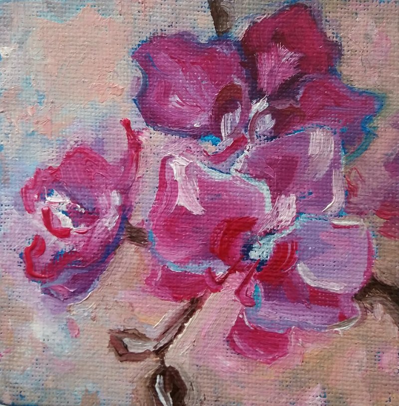 Orchid Original Oil Painting, Floral Canvas Art, Flower Artwork, Mini Wall Art - 海报/装饰画/版画 - 其他材质 多色