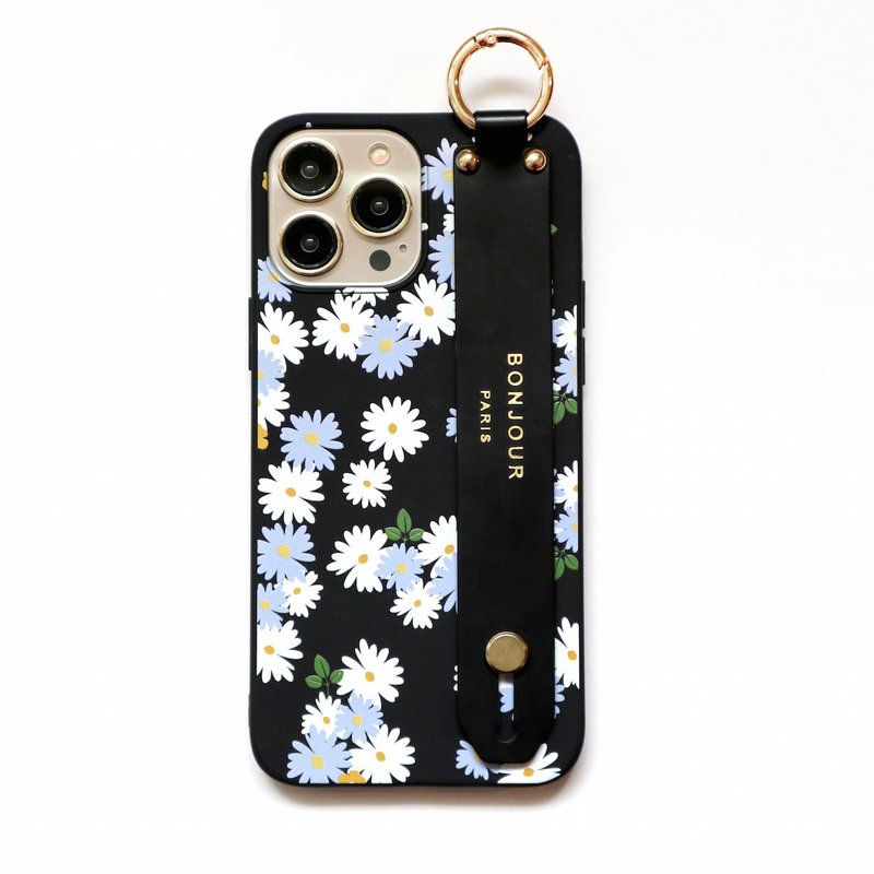 水蓝夏日小雏菊手带手机壳 - 手机壳/手机套 - 塑料 黑色