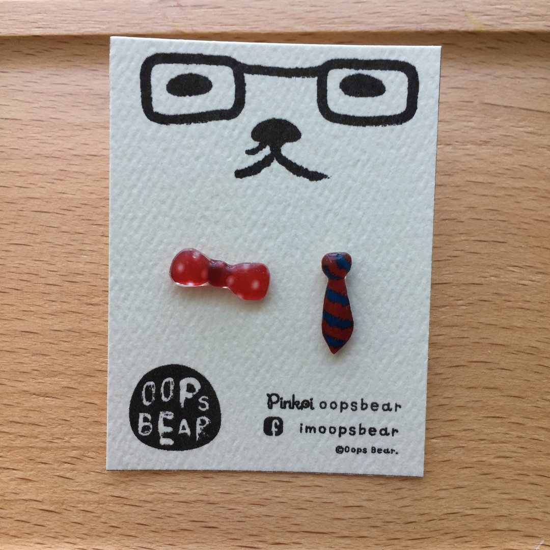 Oops bear - 部长的呔及太郎的煲呔耳环 - 耳环/耳夹 - 塑料 红色