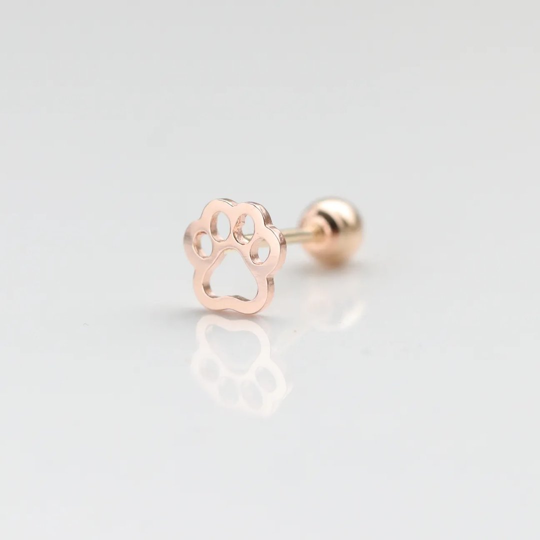 14K 篓空猫脚印锁珠耳环_ (单个) - 耳环/耳夹 - 贵金属 金色