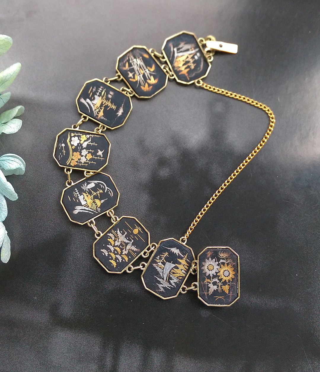 【西洋古董饰品 】Japan Damascene  AMITA  锦图集 手链 - 手链/手环 - 其他材质 金色