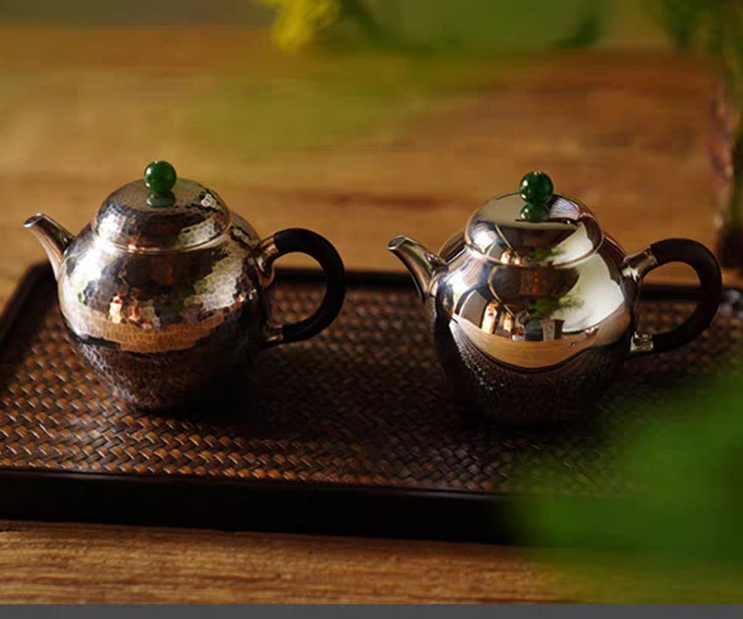 尚帧品 碧玉鹅蛋纯银壶 纯银急须 银壶泡茶 小银壶 140cc - 茶具/茶杯 - 纯银 