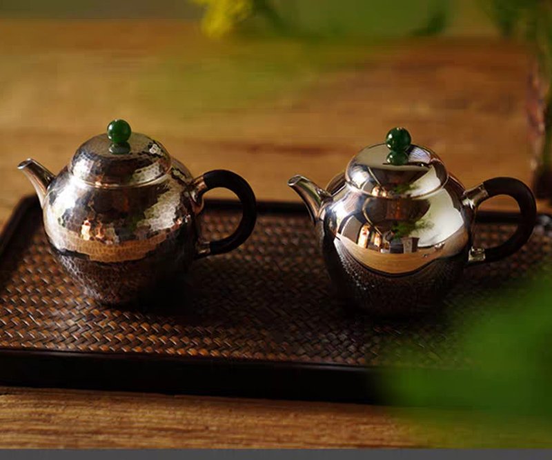 尚帧品 碧玉鹅蛋纯银壶 纯银急须 银壶泡茶 小银壶 140cc - 茶具/茶杯 - 纯银 