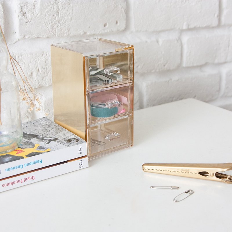 闪耀金 三层收纳小抽屉 - 收纳用品 - 压克力 金色