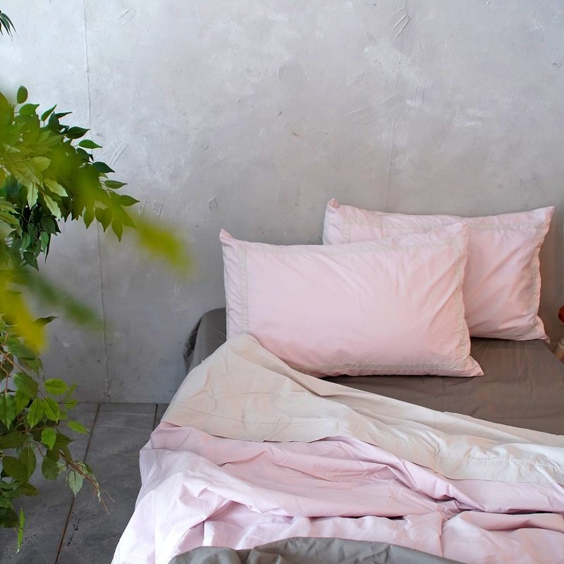 写一首情诗100%有机棉单人床包枕套组_清新石英粉红拚奶油棕 - 寝具 - 棉．麻 粉红色