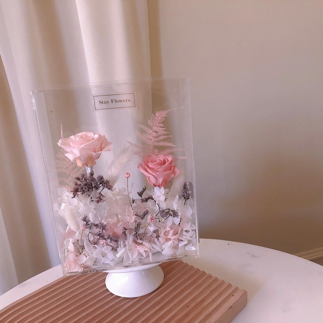 逗留 - 透明宝盒 永生花相框  情人节礼盒 定制化礼物 - 植栽 - 植物．花 粉红色