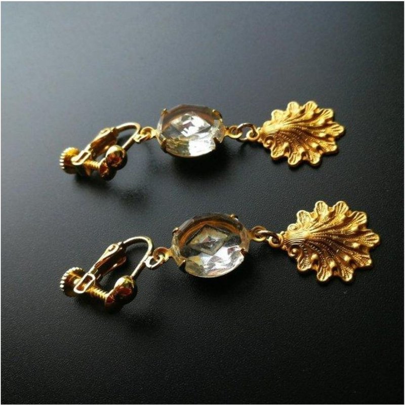 [You can choose earrings] Insight Diamond 1960's German Vintage Glass - 耳环/耳夹 - 玻璃 透明