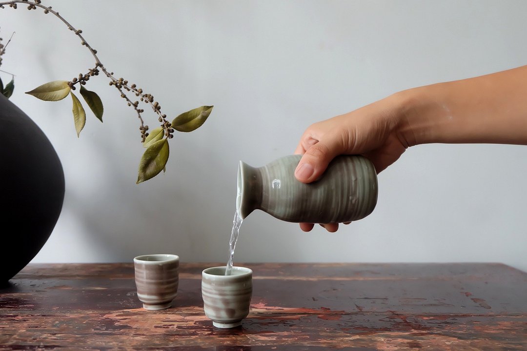 手作陶瓷清酒酒壶双人套杯-孤品 - 酒杯/酒器 - 陶 透明