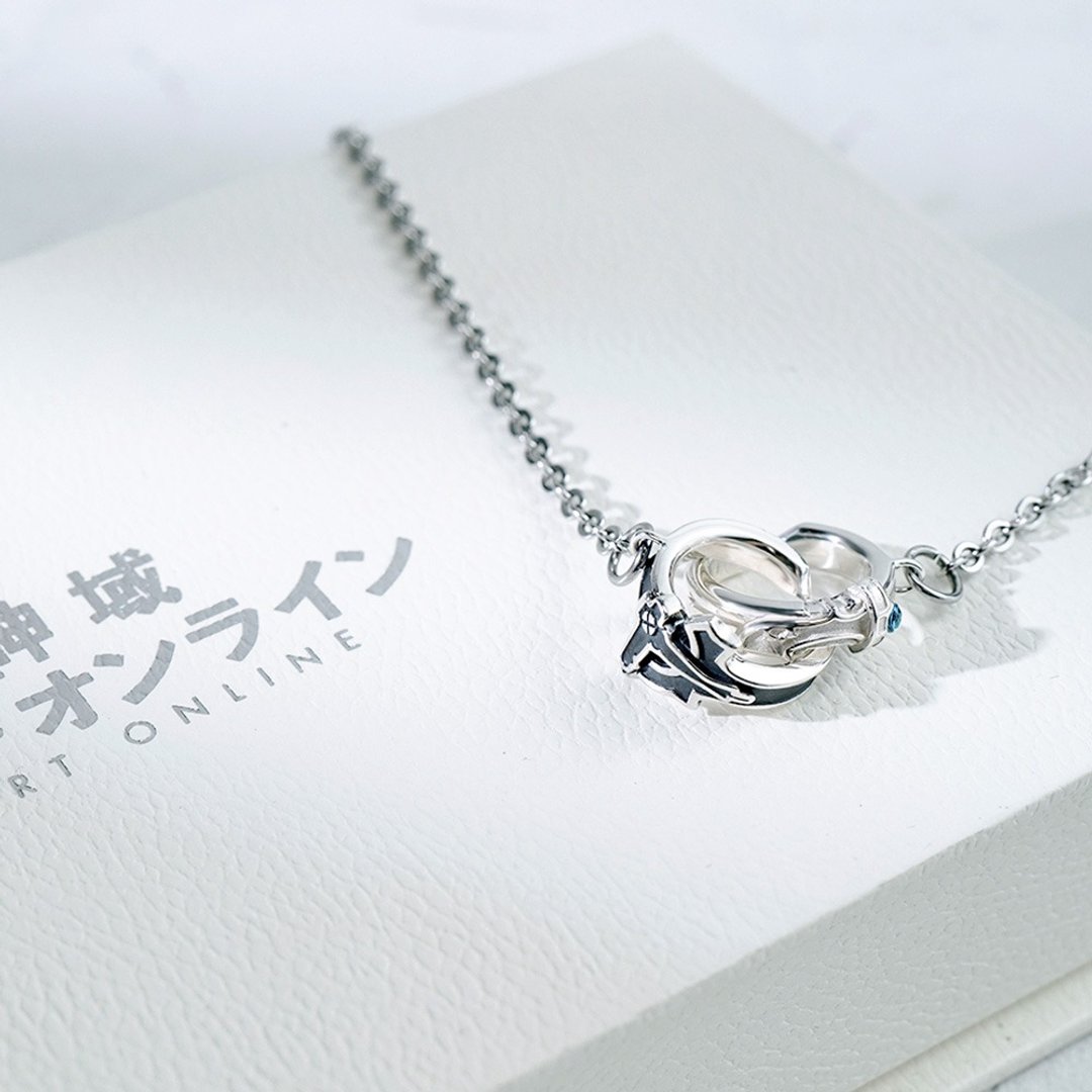 刀剑神域-双环纯银项链+拭银布 SET - 项链 - 纯银 银色