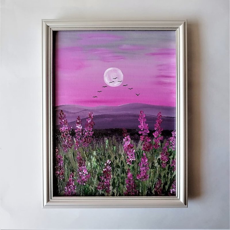 客厅山水花原画。丙烯薰衣草画 - 墙贴/壁贴 - 压克力 粉红色
