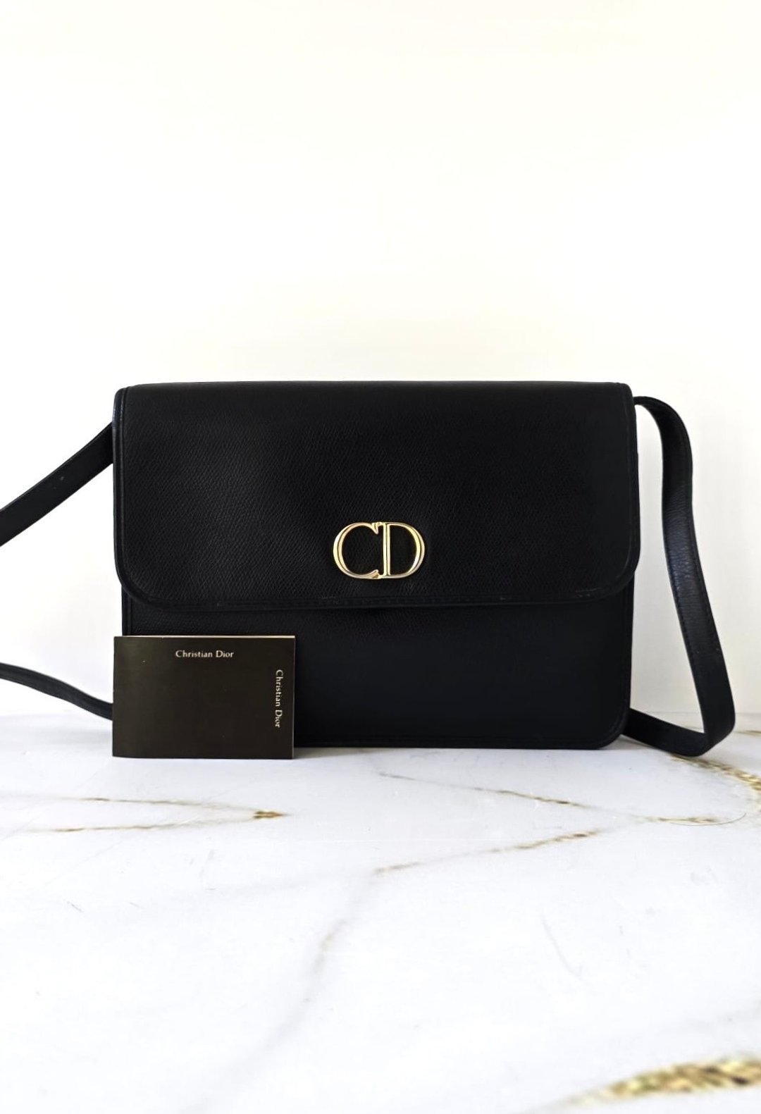 绝版中古包 Dior 黑金牛皮翻盖包 单肩包 侧背包 斜背包 侧孭包 - 侧背包/斜挎包 - 真皮 黑色