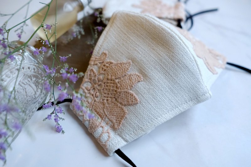 【防护专区】100%银纤维・抗菌立体布口罩・蕾丝刺绣花片・台湾制 - 口罩 - 棉．麻 粉红色