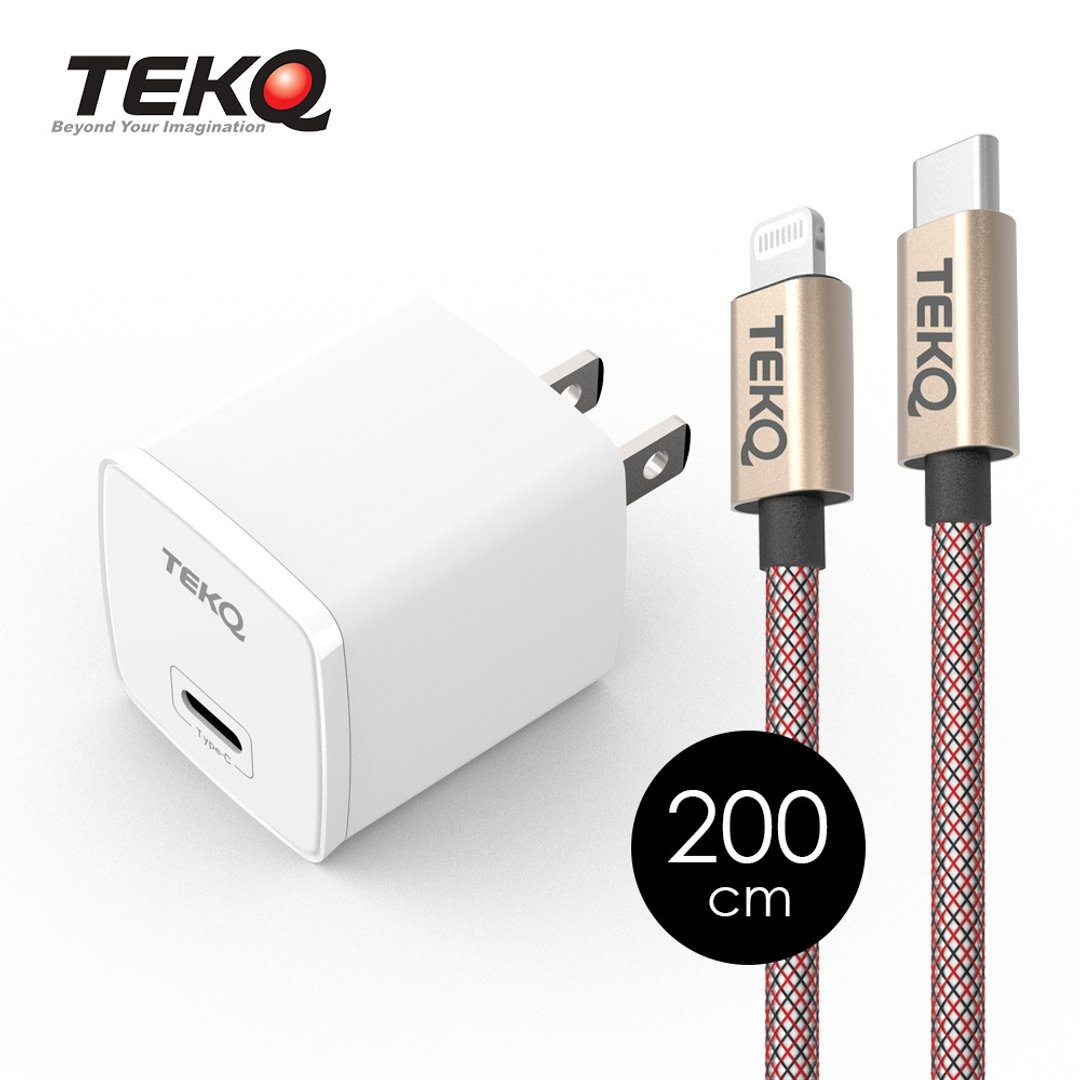 【TEKQ】20W USB-C PD 快速充电器+TEKQ 苹果MFi 快充传输线200cm - 充电宝/传输线 - 其他材质 白色