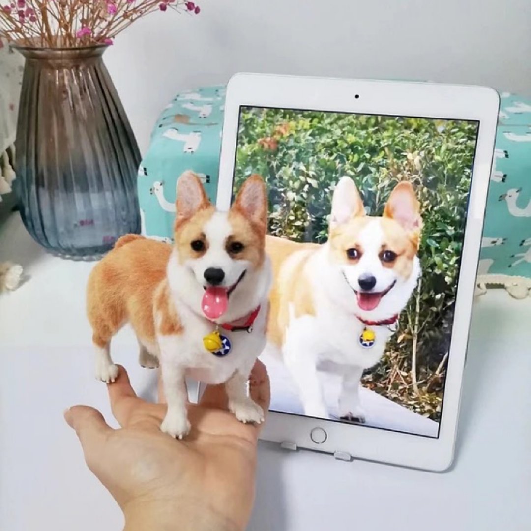 定制 逼真犬 毛孩 宠物 羊毛毡 娃娃 似颜绘 纪念 狗狗 礼物 h3 - 玩具 - 羊毛 多色