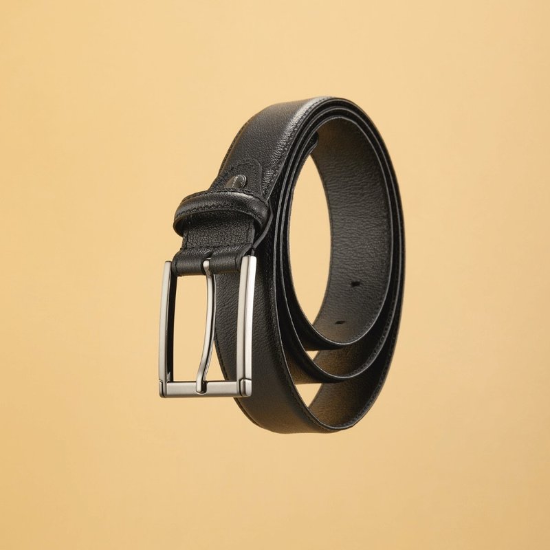 【情人节礼物/24H出货】男生真皮皮带 绅士款穿针皮带/穿搭推荐 - 皮带/腰带 - 真皮 黑色