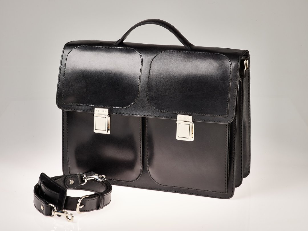 Vegetable-tanned leather business briefcase / nickel finish brass accessories - 公文包/医生包 - 真皮 黑色