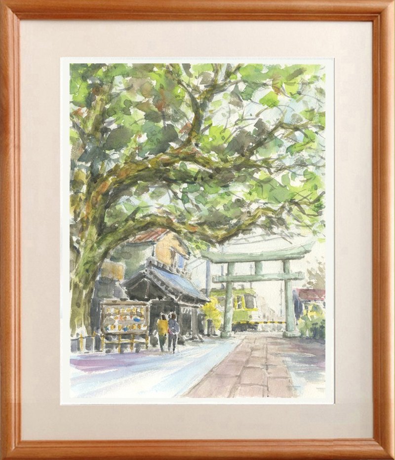 订制原创水彩画御灵神社与江之电 - 海报/装饰画/版画 - 纸 绿色