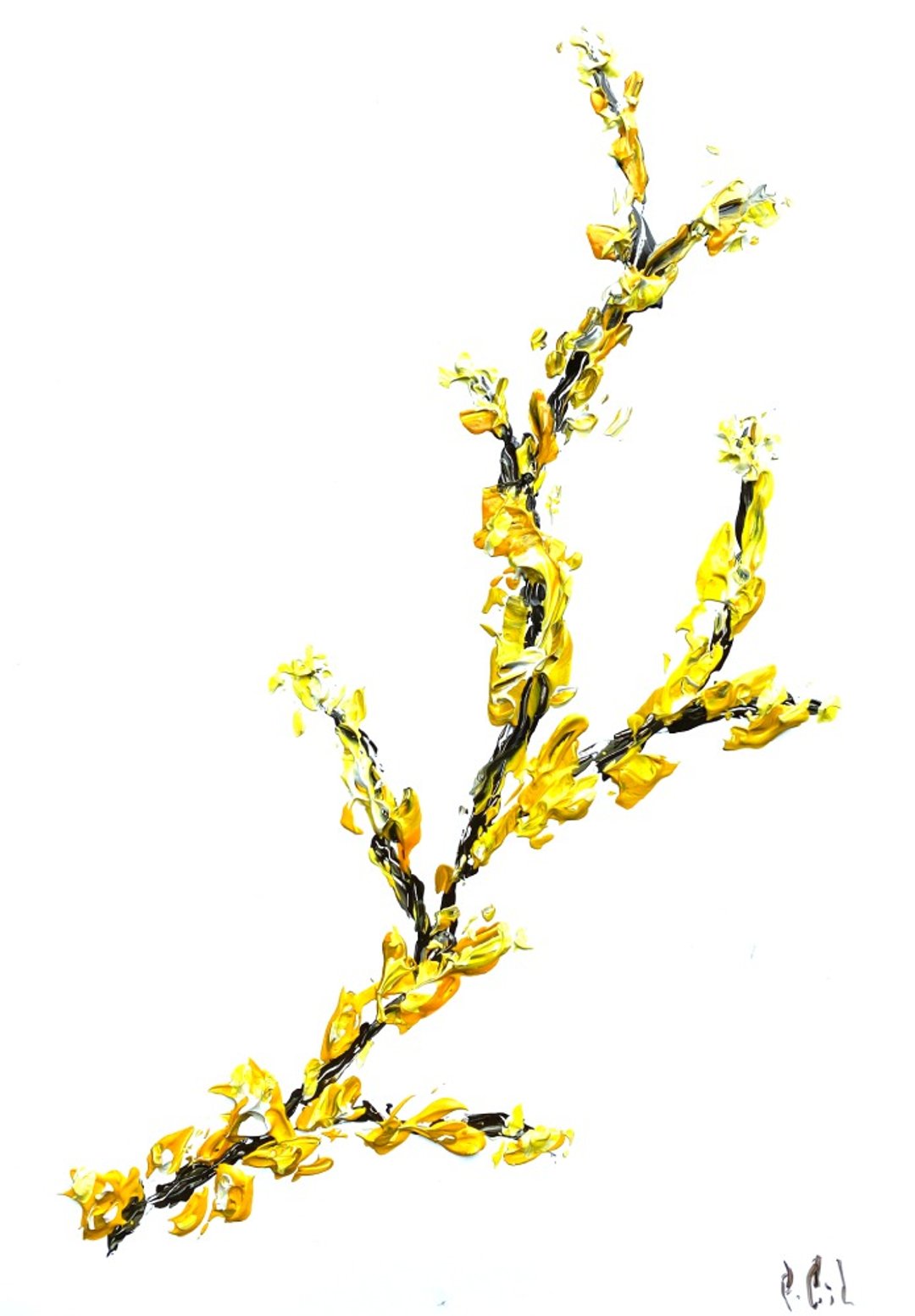 Forsythia Art, Orignal Painting, Floral Painting, Flower Art, Blossom Decor - 墙贴/壁贴 - 压克力 黄色
