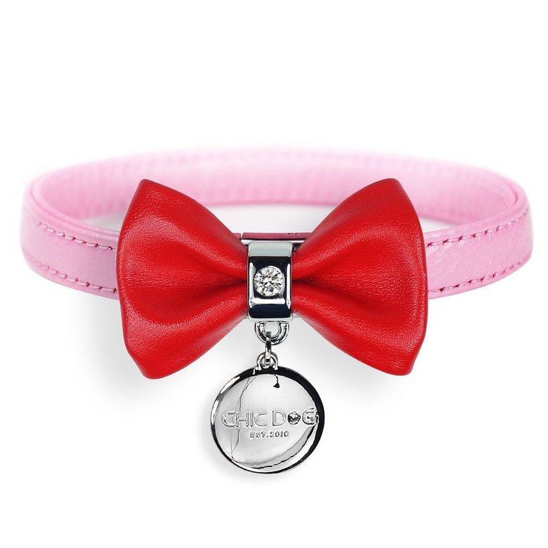 皮绳【皮革项圈 真皮项圈 项圈】单钻蝴蝶结套组永恒款(送刻字) - 项圈/牵绳 - 真皮 多色