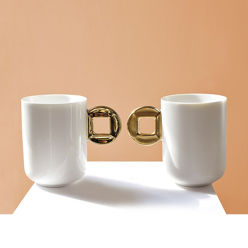 大容量马克杯陶瓷杯子简约咖啡牛奶创意早餐杯家用水杯情侣泡茶杯 - 其他杯子 - 陶 金色