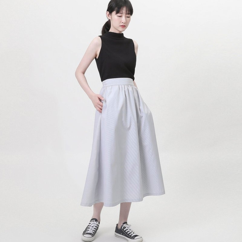 Years_岁月不对称裙_9SF255_灰白条纹 - 裙子 - 棉．麻 灰色