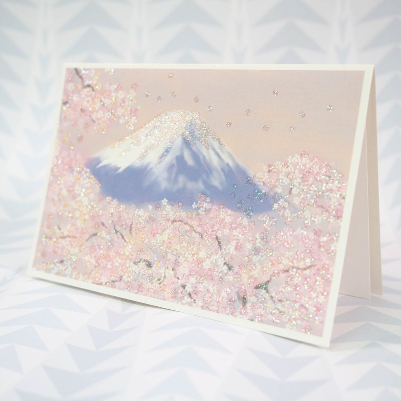 闪亮樱花富士山高级和纸【Hallmark-卡片 经典和风/多用途】 - 卡片/明信片 - 纸 粉红色