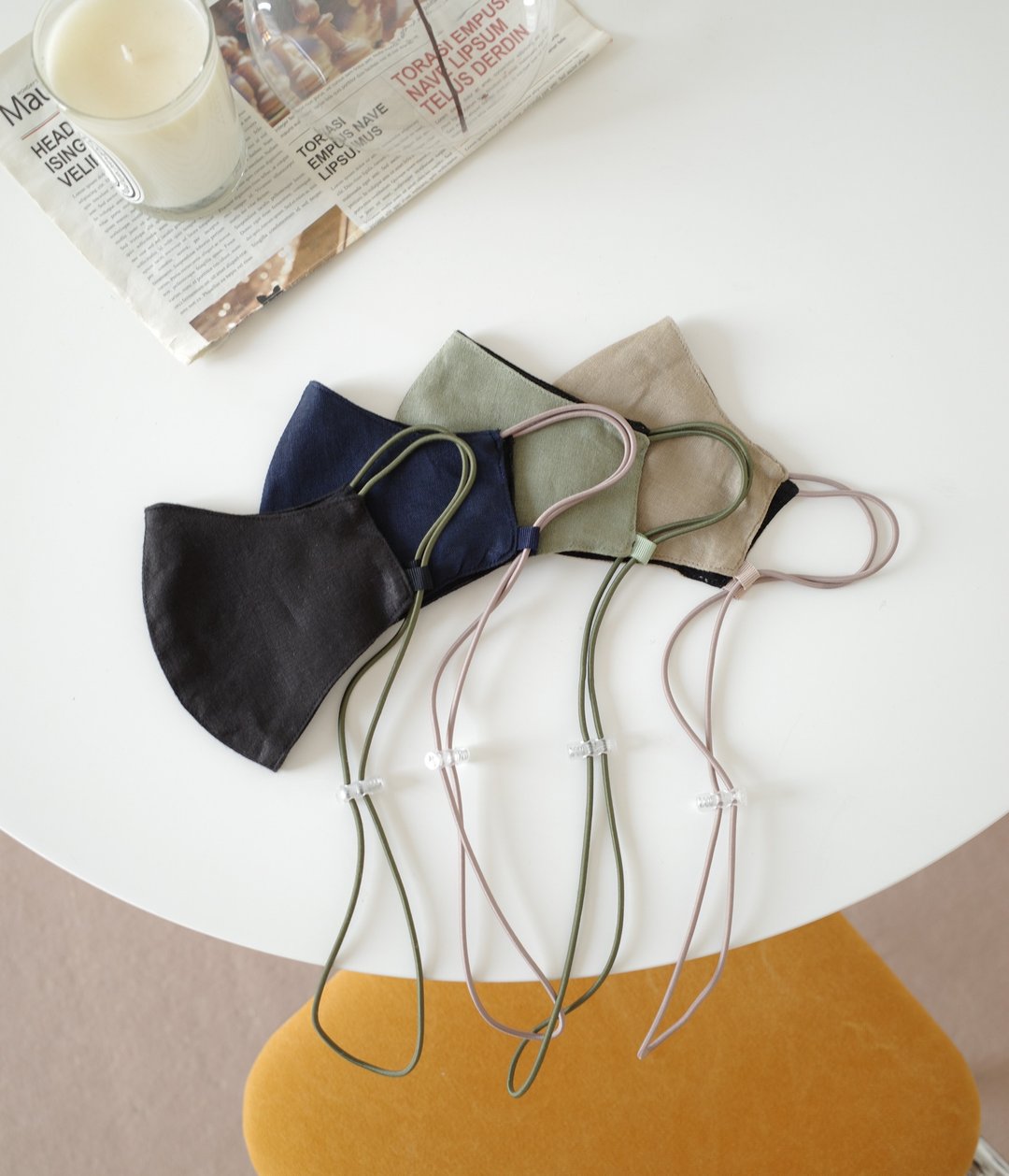 4 color set Hanging face cotton linen cloth mask with filter pocket - 其他 - 棉 多色