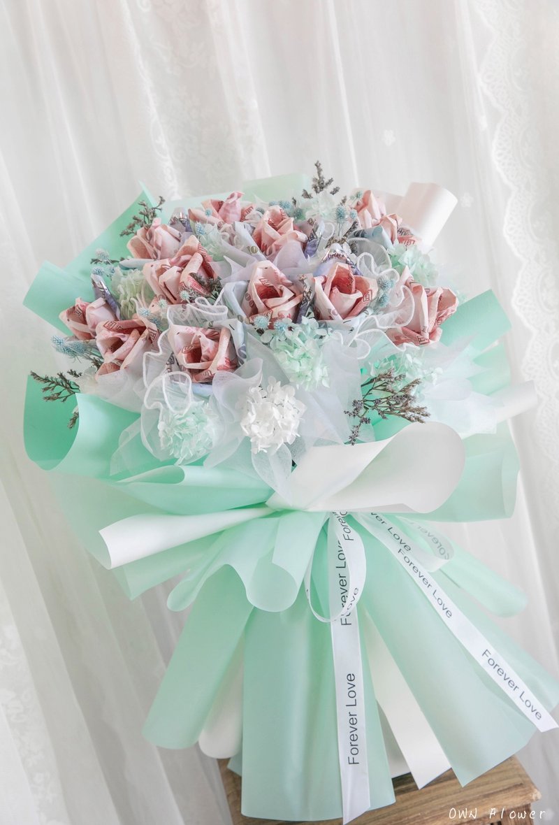 蒂芬妮蓝/钞票花束/钱花束/有钱花/生日花束/情人节花束/生日惊喜 - 干燥花/捧花 - 植物．花 蓝色