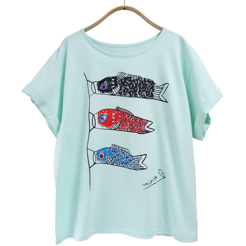 こいのぼり ゆるふわ レディースtシャツ - 女装 T 恤 - 棉．麻 绿色