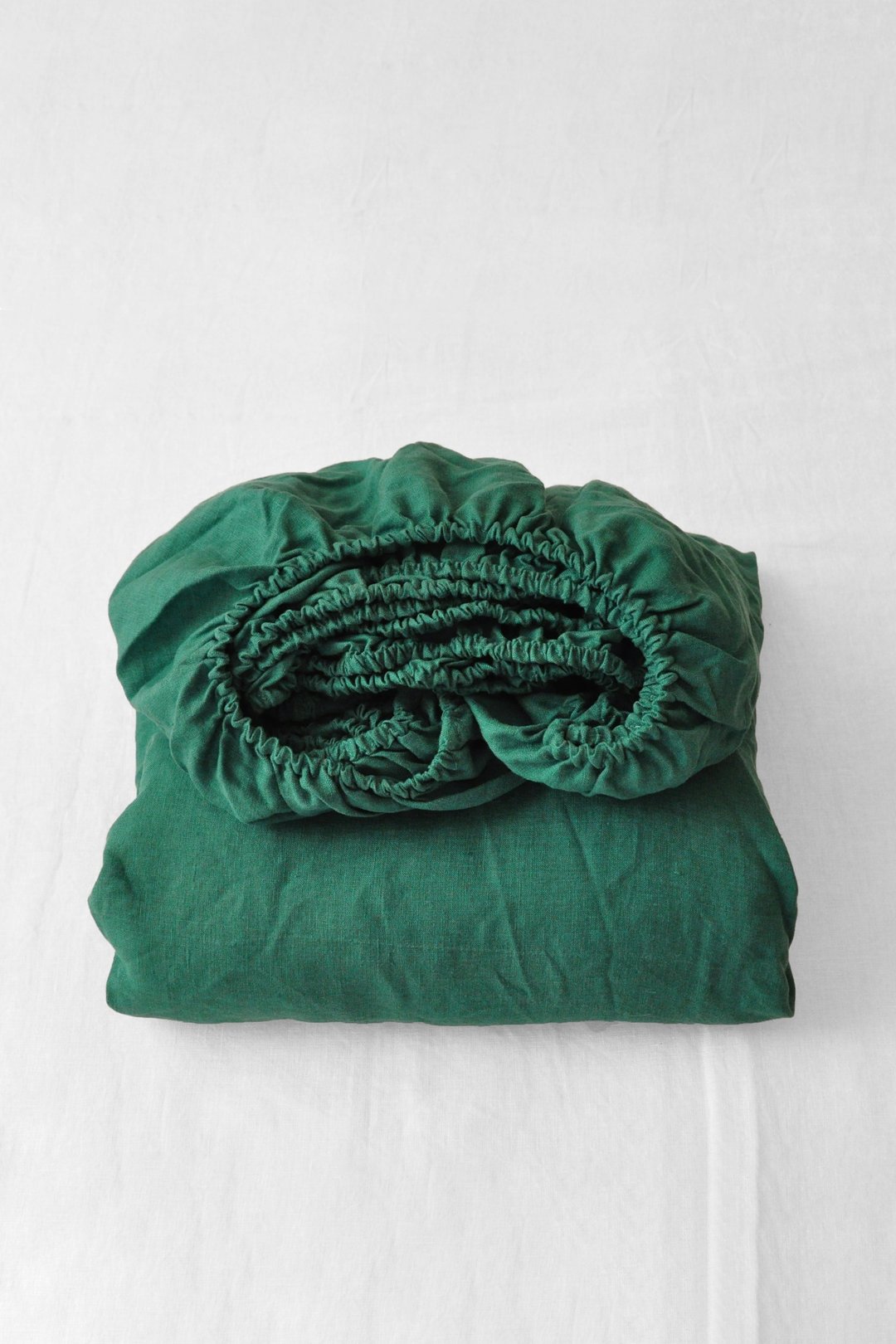 Forest green linen fitted sheet / Softened linen bed sheet / Deep pocket - 寝具 - 亚麻 绿色