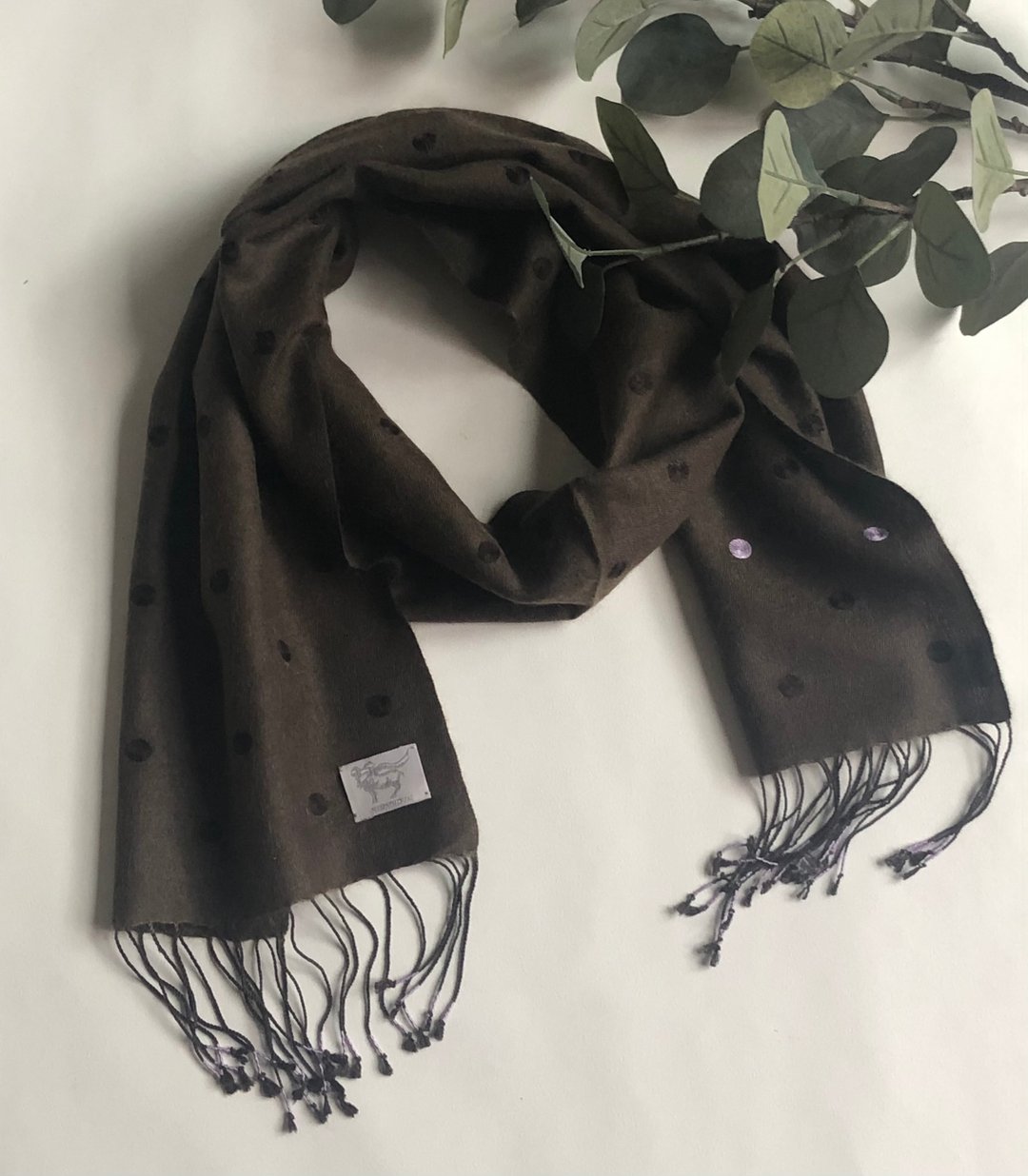 Pashmina Silk hand woven hand embroidery mini scarf - 丝巾 - 羊毛 咖啡色