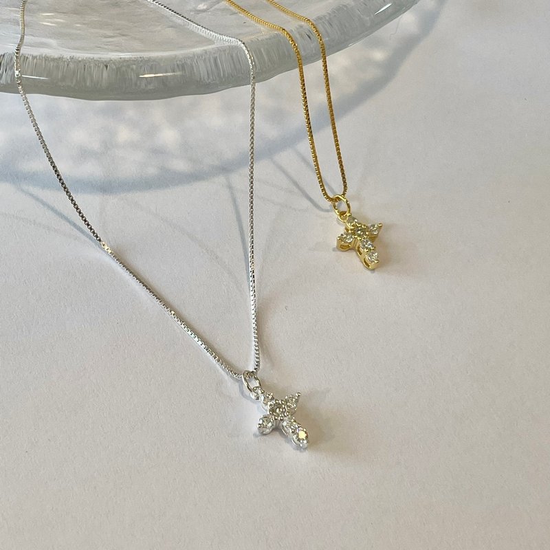 │日常│锆石十字架 • 微镶 • 锁骨链 • 纯银项链 • 抗过敏 - 项链 - 纯银 