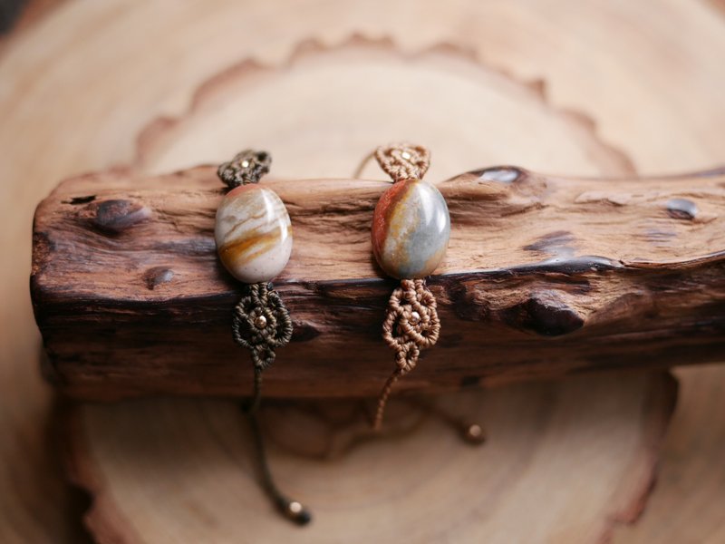 ~Rain~图画石 l 南美蜡线 l 手工编织 l 手环 SB7 - 手链/手环 - 石头 卡其色