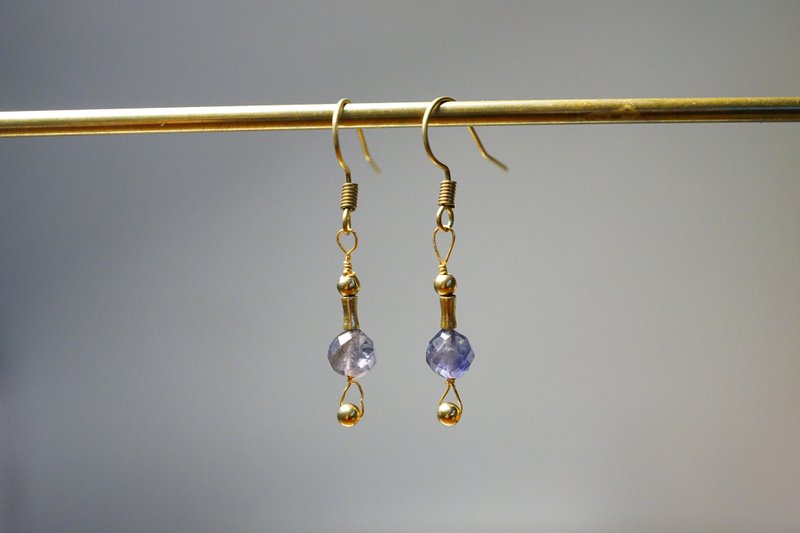 【堇青石黄铜耳环】 耳勾l耳夹 - 耳环/耳夹 - 宝石 透明