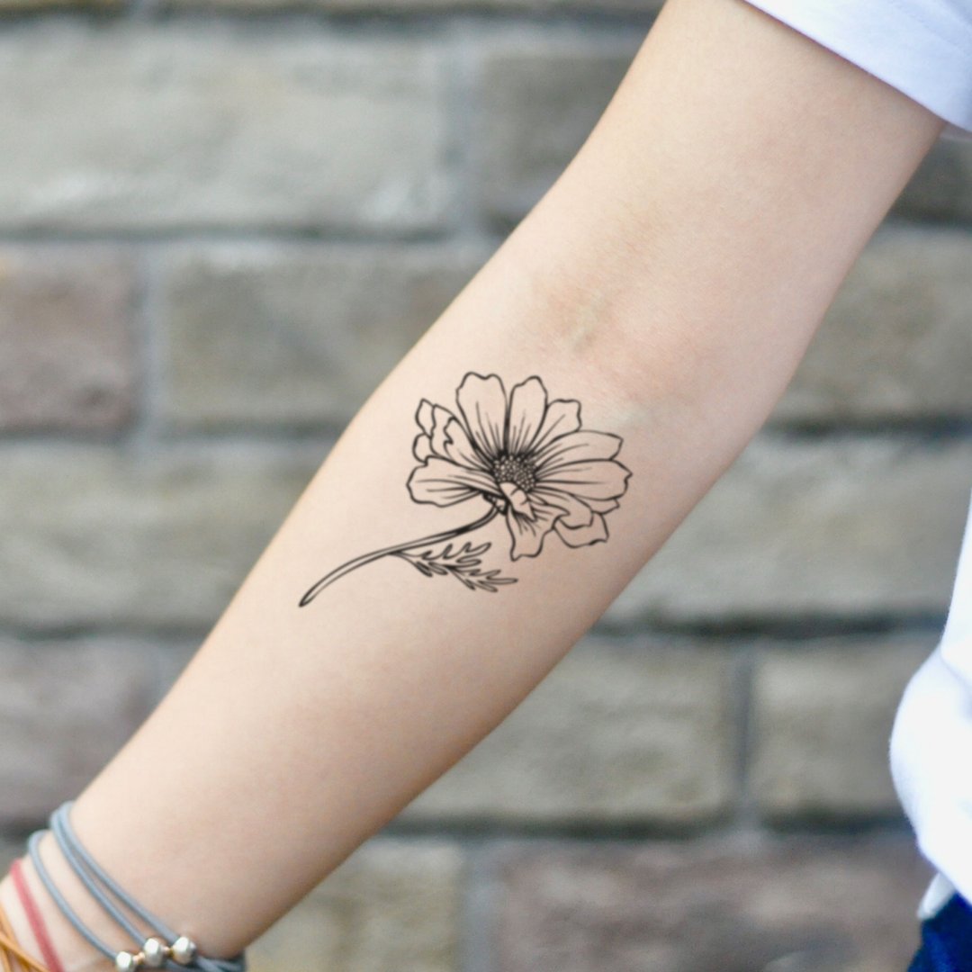 OhMyTat 波斯菊 Cosmos Flower 刺青图案纹身贴纸 (2 张) - 纹身贴 - 纸 黑色