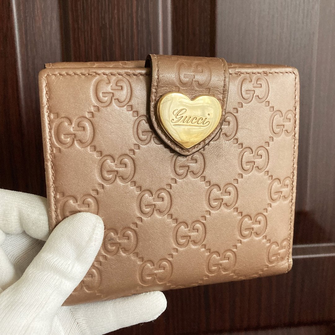 售完  GUCCI 玫瑰金 爱心 意大利制 前后扣 短夹 古董皮夹 复古包 - 皮夹/钱包 - 其他材质 金色