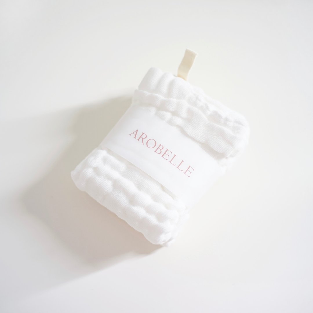 Arobelle 有机纯棉洁面泡泡巾 2条装 - 毛巾浴巾 - 棉．麻 白色