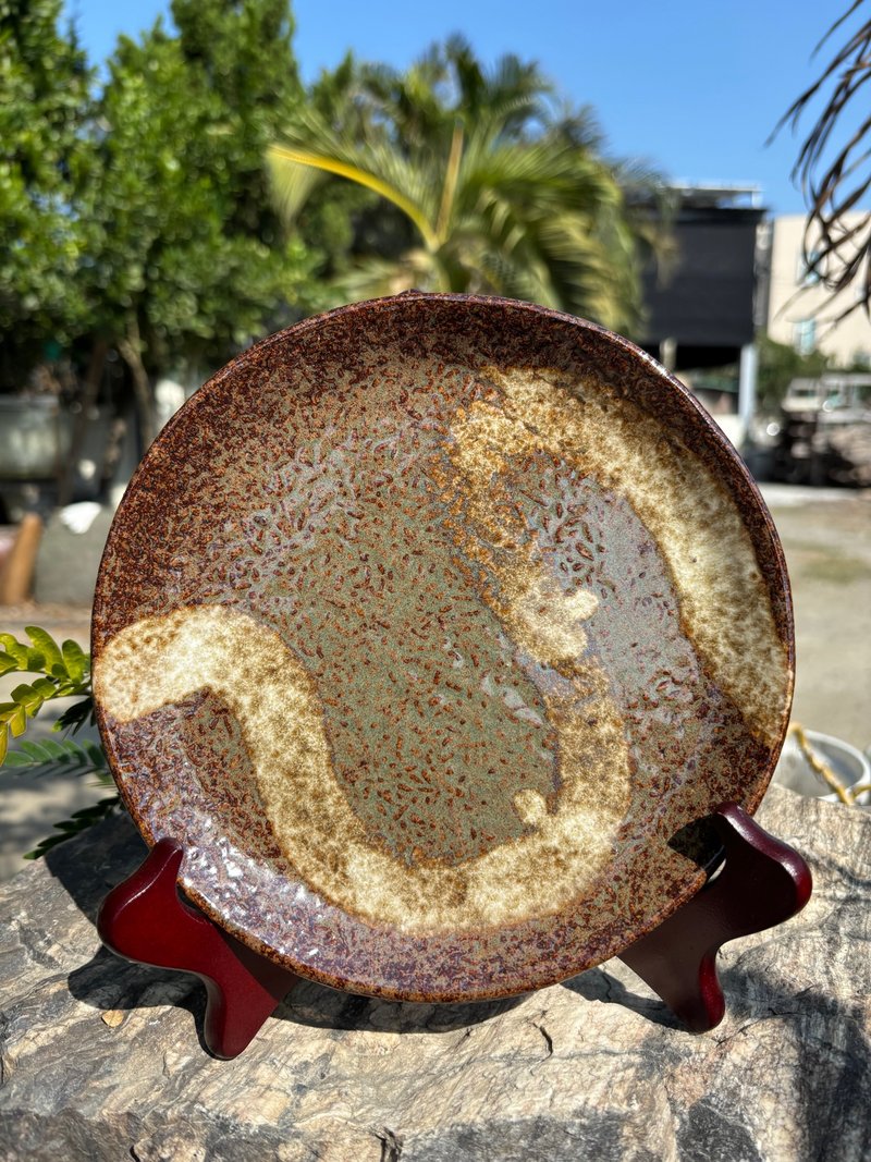 手绘白纹盘 - 盘子/餐盘/盘架 - 陶 卡其色