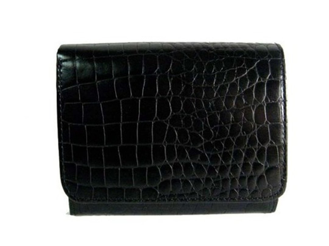 bifold wallet Embossed cowhide crocodile - 皮夹/钱包 - 真皮 黑色